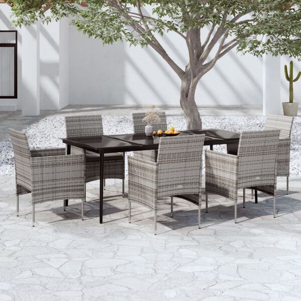 vidaXL Set da Pranzo da Giardino 7 pz con Cuscini Grigio e Nero
