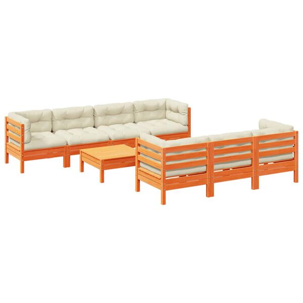 vidaXL Set Divani Giardino 8 pz con Cuscini Marrone Cera Massello Pino
