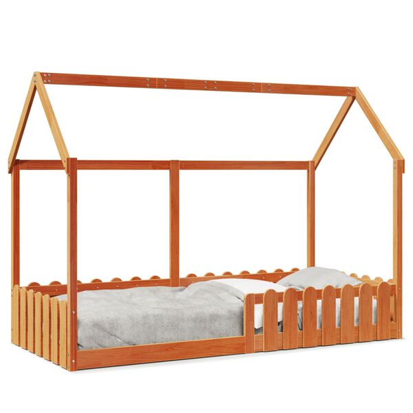 vidaXL Giroletto Casetta Bambini Marrone Cera 90x190 cm Massello Pino
