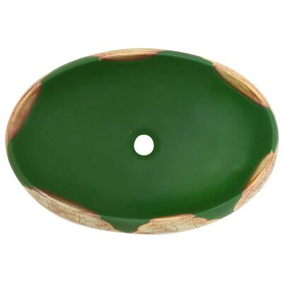 vidaXL Lavabo da Appoggio Verde e Marrone Ovale 59x40x15 cm Ceramica