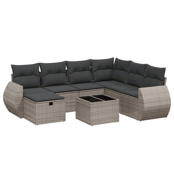vidaXL Set Divano da Giardino 8 pz con Cuscini Grigio in Polyrattan