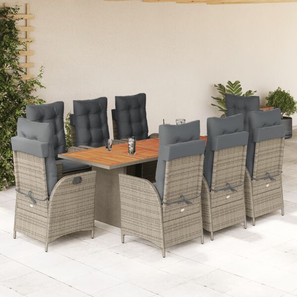 vidaXL Set da Pranzo da Giardino 9 pz con Cuscini in Polyrattan Grigio