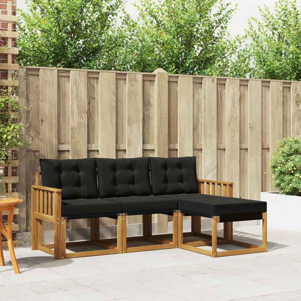 vidaXL Set di divani da esterno con cuscino 4 pcs Naturale e Nero
