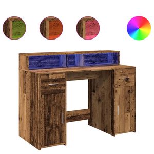 vidaXL Scrivania con Luci LED Legno Antico 120x55x91 cm in Multistrato