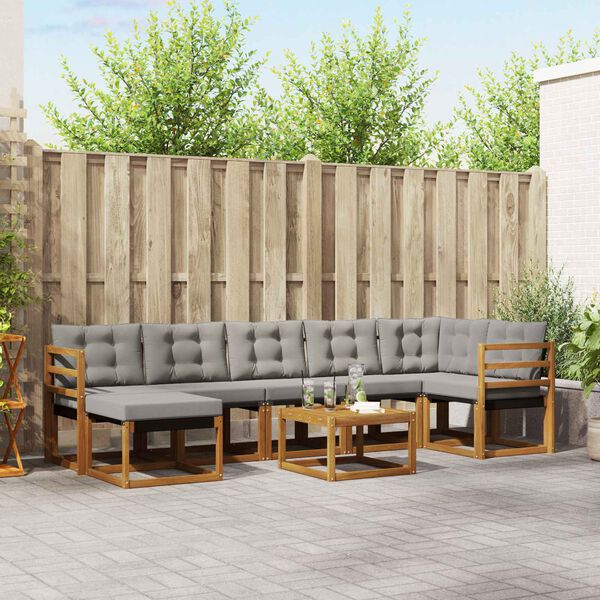 vidaXL Set di divani da esterno 8 pcs Grigio Naturale e Chiaro