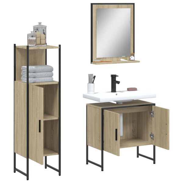 vidaXL Set di Mobili da Bagno 3 pz Rovere Sonoma in Legno Multistrato