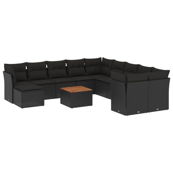 vidaXL Set Divani da Giardino 12 pz con Cuscini Nero in Polyrattan