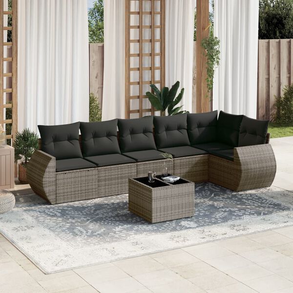 vidaXL Set Divani da Giardino 7 pz con Cuscini Grigio in Polyrattan