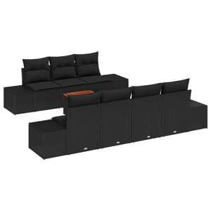 vidaXL Set Divano da Giardino con cuscino 8 pcs Nero polyrattan