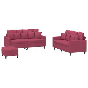 vidaXL Set di Divani 3 pz con Cuscini Rosso Vino in Velluto