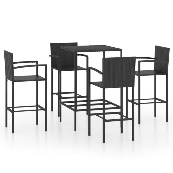 vidaXL Set Bar da Giardino 5 pz in Polyrattan Nero