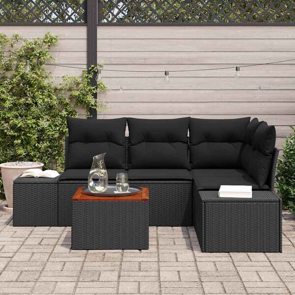 vidaXL Set Divano da Giardino con cuscino 5 pcs Nero polyrattan