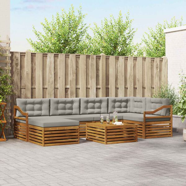 vidaXL Set di divani da esterno 7 pcs Grigio Naturale e Chiaro