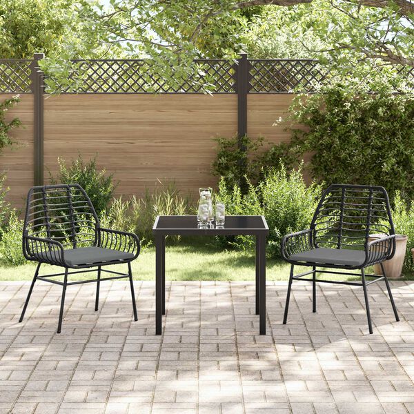 vidaXL Set da Pranzo per Giardino 3 pcs Nero polyrattan