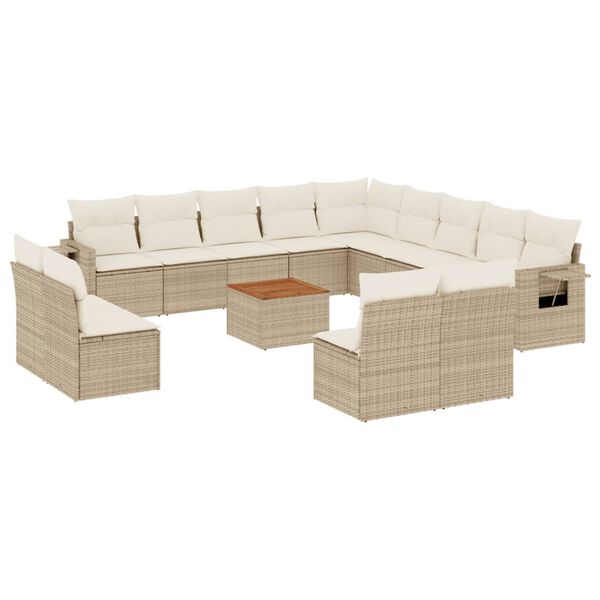 vidaXL Set Divani da Giardino 14pz con Cuscini in Polyrattan Beige
