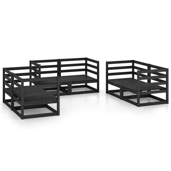 vidaXL Set Divani da Giardino 6 pz Nero in Legno Massello di Pino