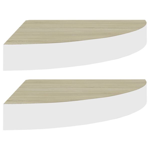 vidaXL Mensole Angolari 2pz Rovere e Bianco 25x25x3,8 cm in MDF