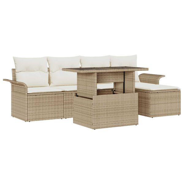 vidaXL Set Divano da Giardino con cuscino 6 pcs Beige Poly Rattan