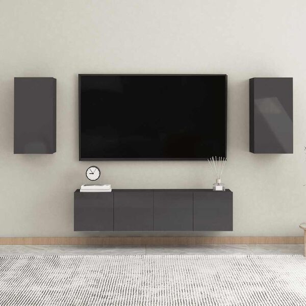 vidaXL Mobili Porta TV 2pz Nero Lucido 30,5x30x60 cm Legno Multistrato
