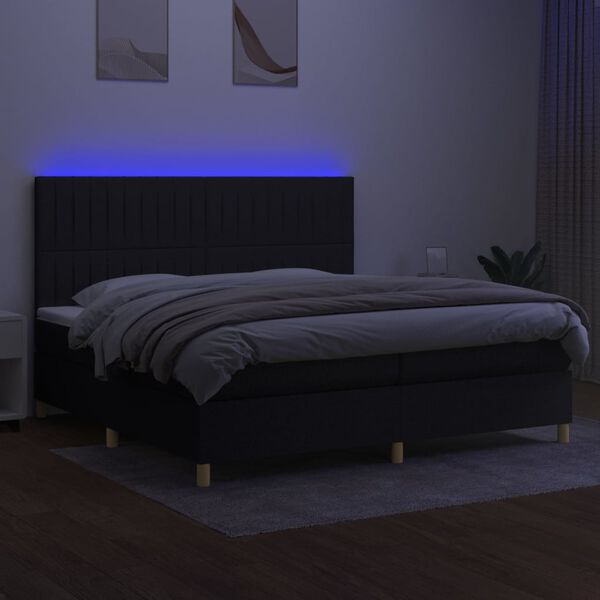 vidaXL Letto a Molle Materasso e LED Nero 200x200cm in Tessuto