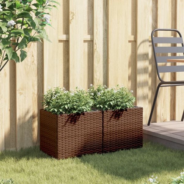 vidaXL Fioriere da Giardino 2 pz Marrone 36x30x32 cm in Polyrattan