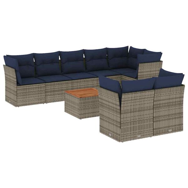 vidaXL Set Divani da Giardino 9 pz con Cuscini Grigio in Polyrattan