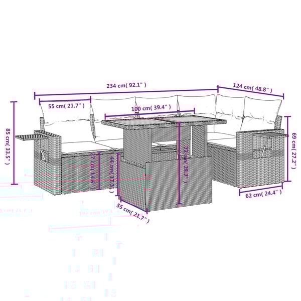 vidaXL Set Divano da Giardino 6 pz con Cuscini Grigio in Polyrattan