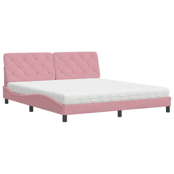 vidaXL Letto con Materasso Rosa 180x200 cm in Velluto