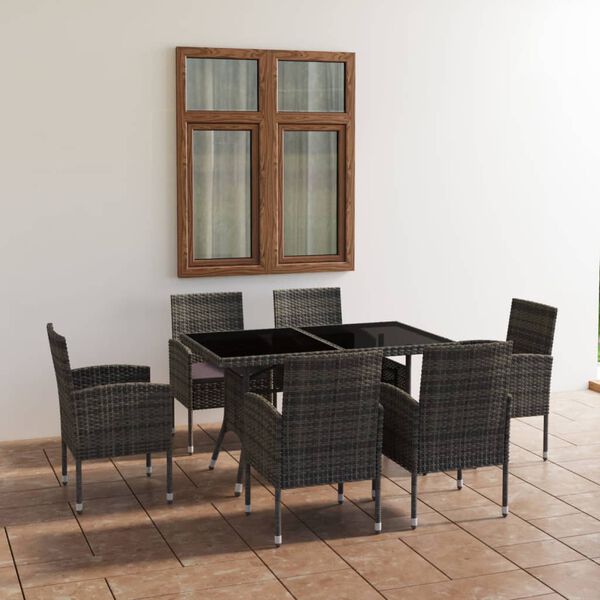 vidaXL Set Mobili da Pranzo Giardino 7 pz Polyrattan Antracite Grigio