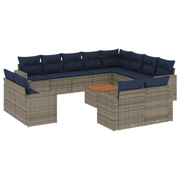 vidaXL Set Divani da Giardino 13 pz con Cuscini Grigio in Polyrattan