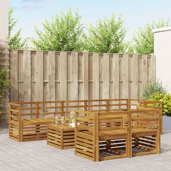 vidaXL Set divani 9 pcs Naturale Legno di Acacia Massello