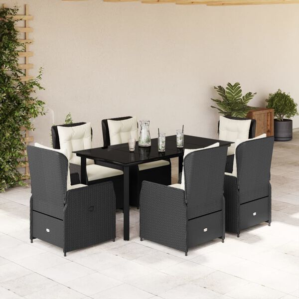 vidaXL Set da Pranzo da Giardino 7 pz Nero con Cuscini in Polyrattan