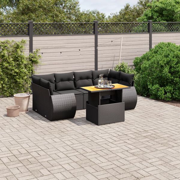 vidaXL Set Divani da Giardino con Cuscini 7pz Nero Polyrattan