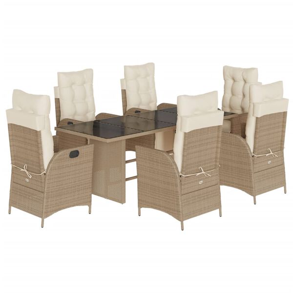 vidaXL Set da Pranzo da Giardino 7 pz con Cuscini Beige in Polyrattan