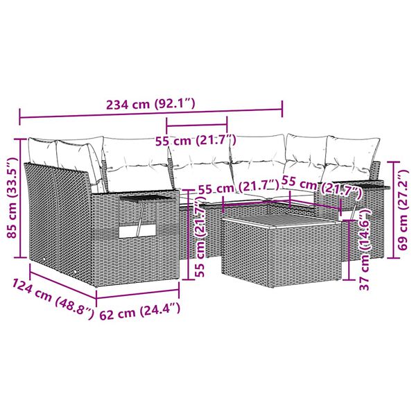 vidaXL Set Divani da Giardino con Cuscini 7pz Nero Polyrattan