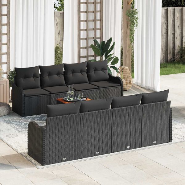 vidaXL Set Divano da Giardino con archiviazione 9 pcs Nero polyrattan