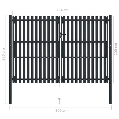 vidaXL Cancello per Recinzione Doppio in Acciaio 306x250 cm Antracite