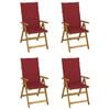 vidaXL Set di 4 sedie pieghevoli reclinabili con cuscini, in legno massello di acacia.