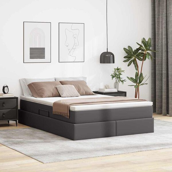 vidaXL Letto con contenitore e materasso Grigio 140 x 190 cm
