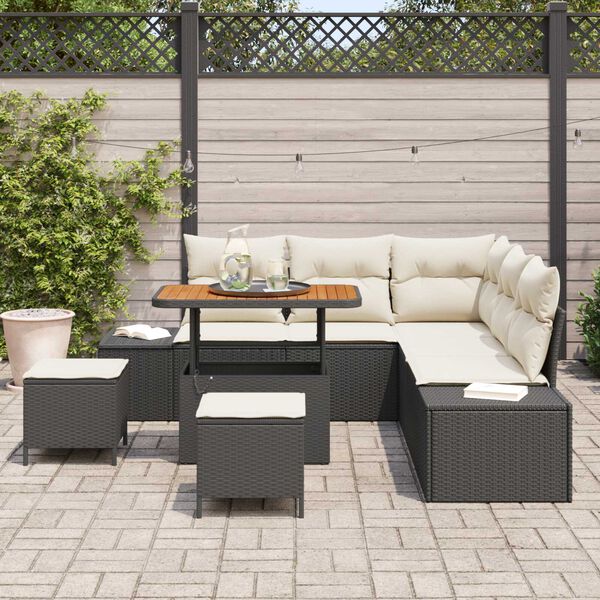 vidaXL Set Divano da Giardino con cuscino 8 pcs Nero Poly Rattan
