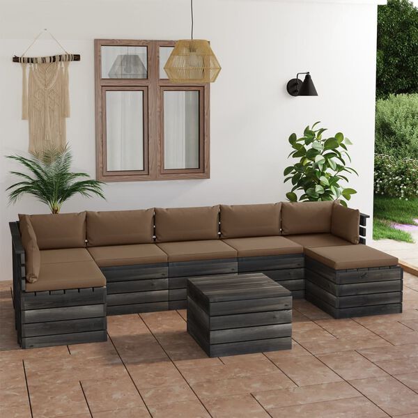 vidaXL Set Divani da Giardino su Pallet 8 pz con Cuscini Massello Pino