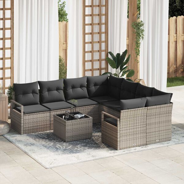 vidaXL Set di divani con cuscino 9 pcs Grigio polyrattan