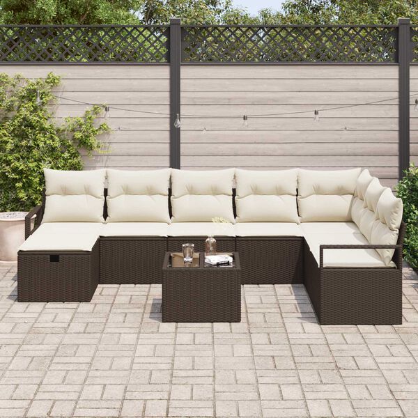 vidaXL Set di divani con cuscino Marrone e Crema polyrattan