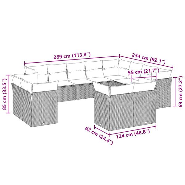 vidaXL Set Divano Giardino 12 pz con Cuscini Grigio Chiaro Polyrattan