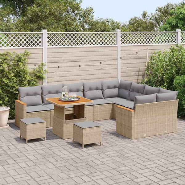 vidaXL Set Divano da Giardino 12 pcs Beige Rattan in Polipropilene