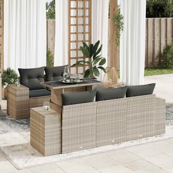 vidaXL Set Divano da Giardino 6pz con Cuscini Grigio Chiaro Polyrattan