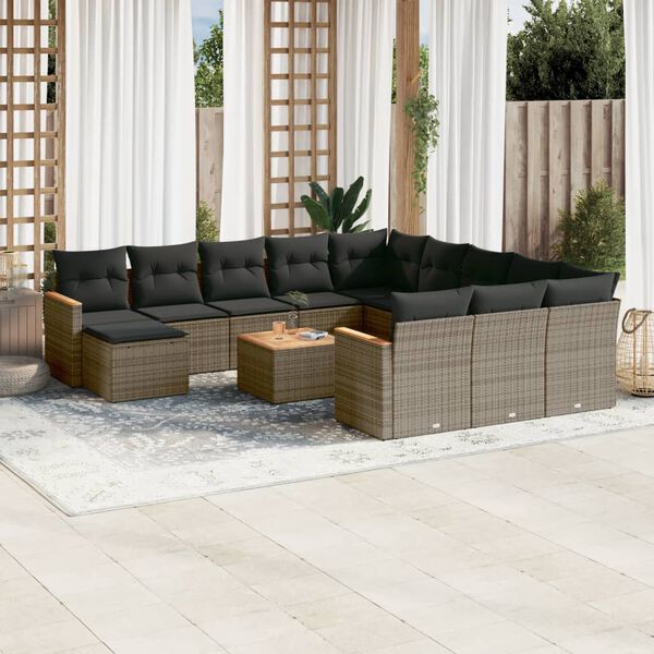 vidaXL Set Divani da Giardino 13 pz con Cuscini Grigio in Polyrattan