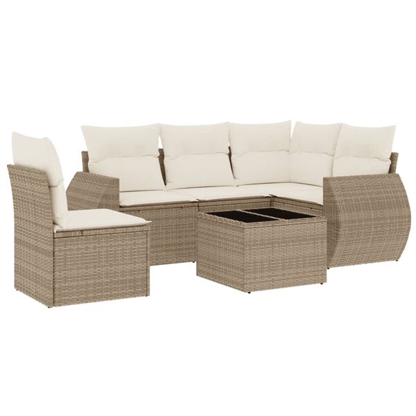 vidaXL Set Divano da Giardino 6 pz con Cuscini Beige in Polyrattan