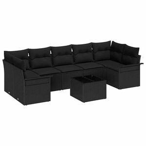 vidaXL Set Divano da Giardino con cuscino 8 pcs Nero polyrattan