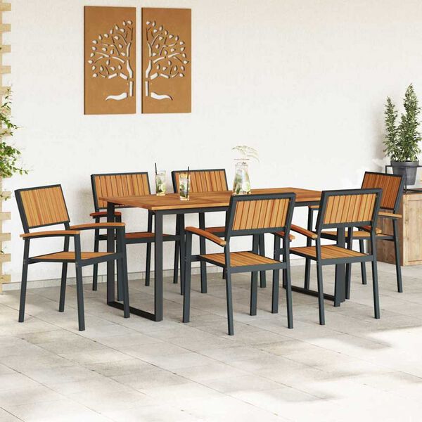 vidaXL Set da Pranzo per Giardino 7 pcs Nero e marrone
